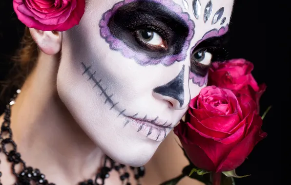 Картинка pink, face, makeup, day of the dead