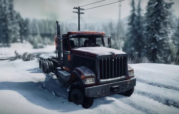 HDR, Alaska, Wood, Winter, Snow, Truck, Game, Trees