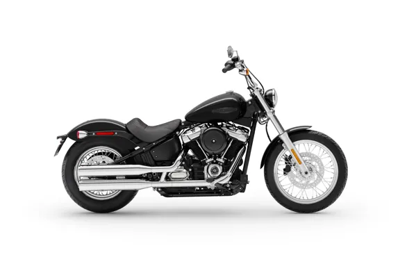 Мотоцикл, белый фон, wallpaper, harley davidson, bike, фон дисплея, softail standard FXST R, чёрный мотоцикл