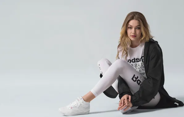 Взгляд, поза, модель, макияж, прическа, hair, Reebok, Gigi Hadid