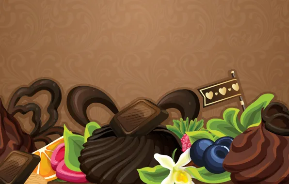 Картинка абстракция, ягоды, сладость, шоколад, пирожное, фрукты, chocolate, abstraction