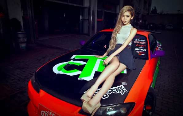 Машина, авто, девушка, модель, азиатка, автомобиль, korean model, nissan S15