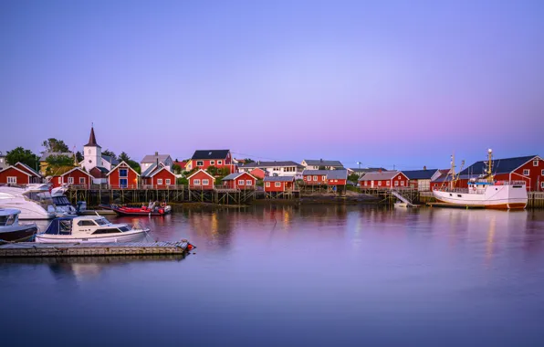 Картинка лодки, причал, Норвегия, домики, Reine, Lofoten