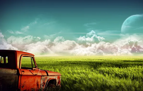 Картинка облака, Поле, грузовик