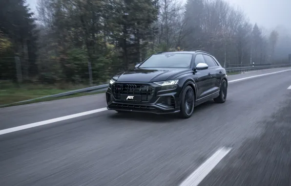 Дорога, туман, пасмурно, Audi, скорость, TDI, кроссовер, ABT