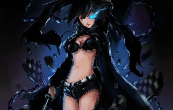 Девушка, огонь, меч, цепь, Black Rock Shooter, Kuroi Mato, BRS