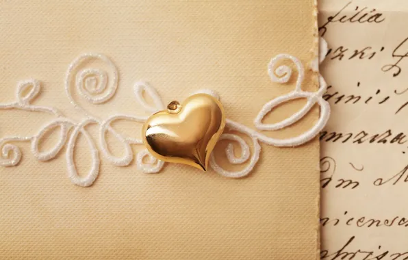 Письмо, любовь, сердце, кулон, сердечко, золотое, открытка