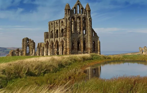 Картинка Англия, развалины, руины, England, Северный Йоркшир, North Yorkshire, Аббатство Уитби, Whitby Abbey