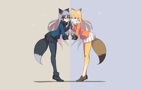 Девочки, аниме, арт, Kemono Friends, Ушастые друзья