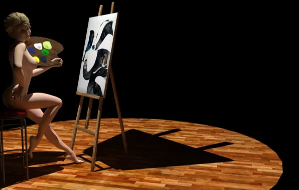 Девушки, paint, Рендеринг, badger