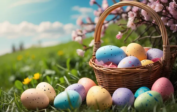 Картинка цветы, яйца, весна, colorful, Пасха, happy, flowers, spring