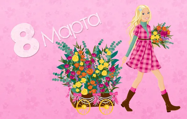 Картинка девушка, цветы, весна, colorful, 8 марта, flowers, spring, holiday