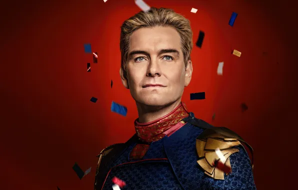 Портрет, костюм, сериал, красный фон, комикс, Antony Starr, Пацаны, The Boys