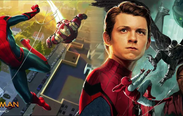 Art, spider man, iron man, tony stark, peter parker, robert Downey Jr., vulture, tom holland