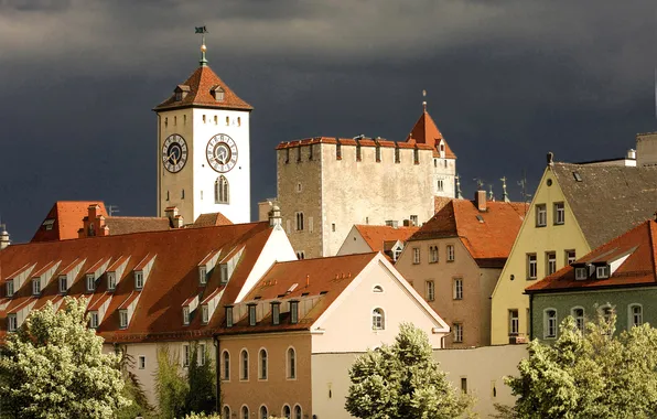 Город, фото, дома, Германия, Бавария, Regensburg