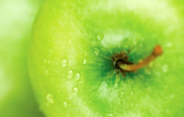 Картинка капли, макро, яблоко, зеленое