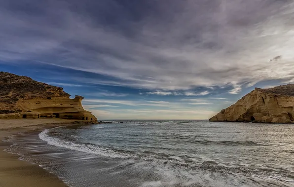 Waves, beach, sky, sea, landscape, water, clouds, sand