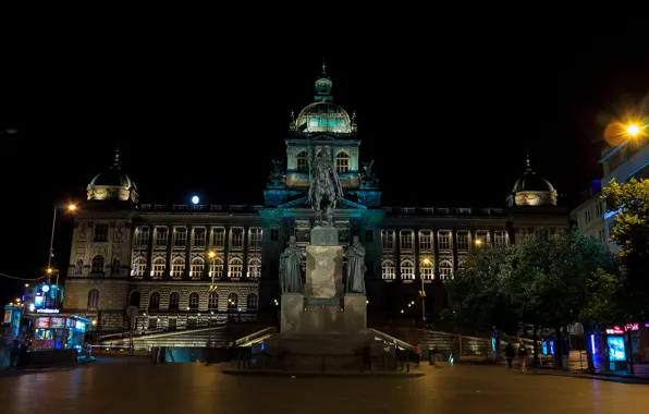 Ночь, Прага, Чехия, памятник, дворец