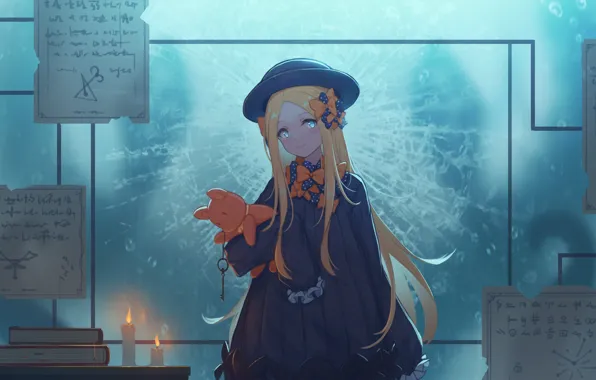 Девушка, свечи, плюшевый мишка, Fate, Abigail Williams, Grand Order: First Order