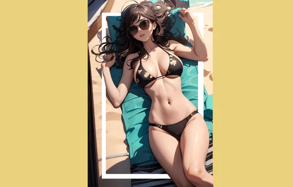 Girl, hot, sexy, beach, boobs, anime, pretty, breasts
