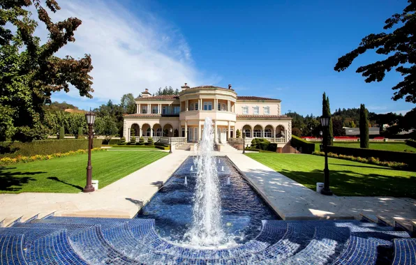 Город, вилла, Калифорния, фонтан, архитектура, California, Sonoma County, Healdsburg