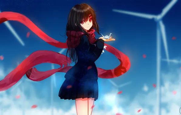 Взгляд, шарф, девочка, Kagerou Project, Проект "знойный Туман"
