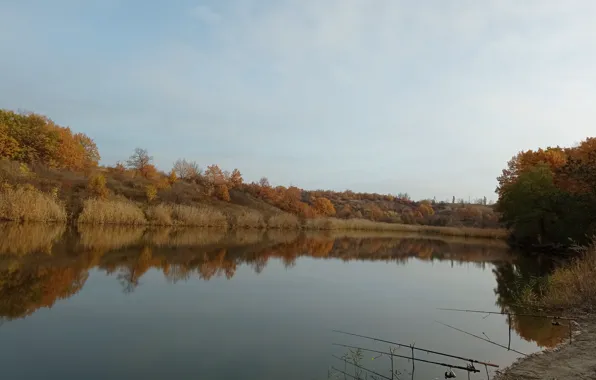 Осень, озеро, рыбалка, октябрь, удочки
