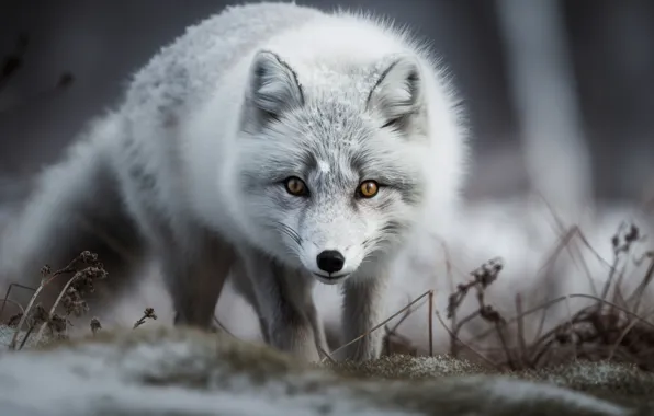 Зима, взгляд, снег, природа, портрет, мордашка, песец, боке