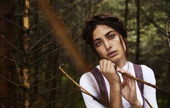 Green eyes, jungle, model, german, black hair, Samira Mahboub