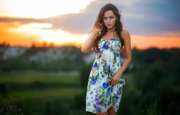 Взгляд, платье, длинные волосы, long hair, pretty, lips, brunette, Dmitry Sn