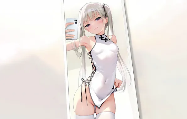 Girl, sexy, thighhighs, long hair, dress, boobs, anime, beautiful