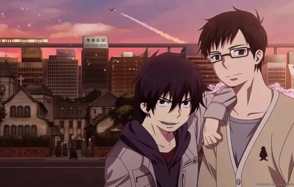 Аниме, арт, Ao no Exorcist, Рин, Юкио Окумура, Синий Экзорцист
