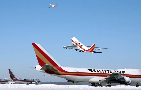 Картинка Небо, Самолет, День, Крылья, Boeing, Авиация, Много, 747