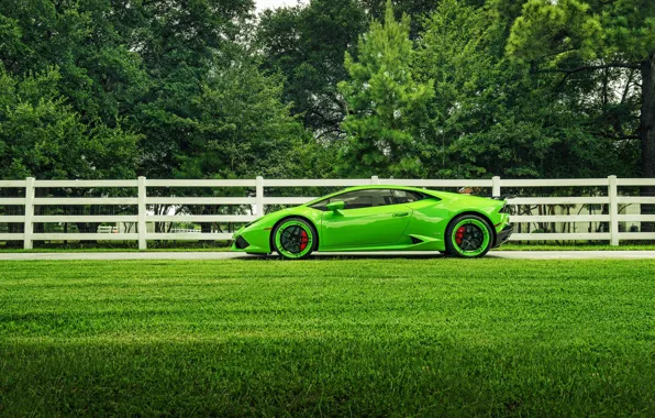 Картинка Lamborghini, Green, Color, Side, Supercar, Wheels, ADV.1, Huracan