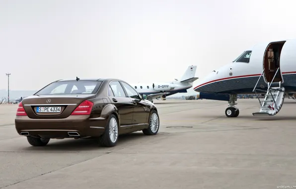 Car, машина, Mercedes, plane, S-class, car and plane
