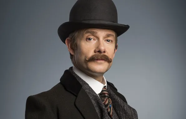 Усы, шляпа, пальто, Мартин Фримен, Sherlock, Sherlock BBC, Sherlock Holmes, Джон Ватсон