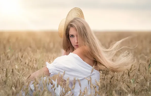 Лето, девушка, портрет, шляпка, Ksenia