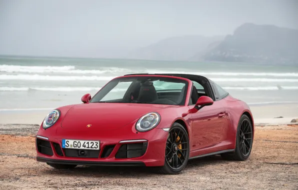 Море, туман, 911, Porsche, Red, автомобиль, порше, sea