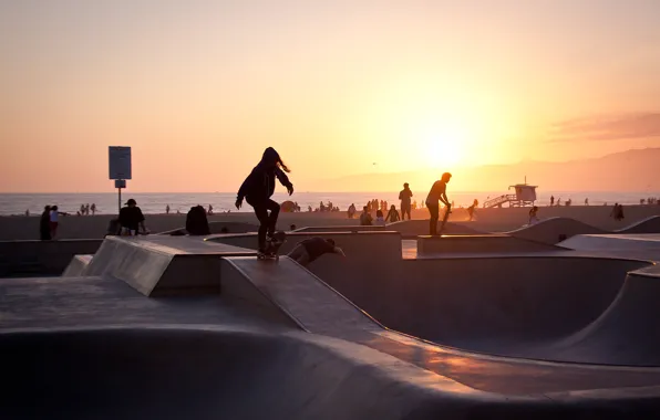 Summer, california, sunset, usa, los angeles, skater, venice beach