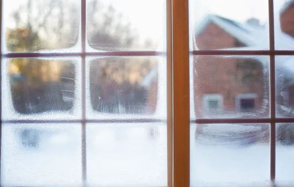 Зима, снег, окно, winter, snow, window, frost