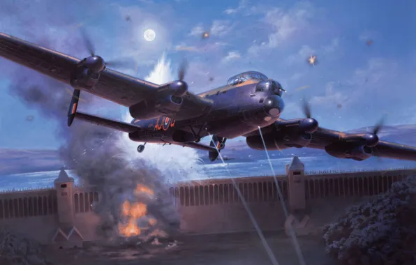 Картинка bomber, war, art, painting, aviation, drawing, ww2, Avro Lancaster