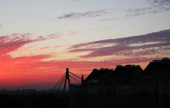 City, Sky, landscape, Bridge, calm, dawn, Kyiv