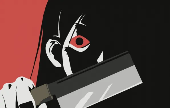 Лицо, рука, лезвие, красные глаза, безумие, тесак, Sayonara Zetsubou Sensei, Hideyuki Morioka