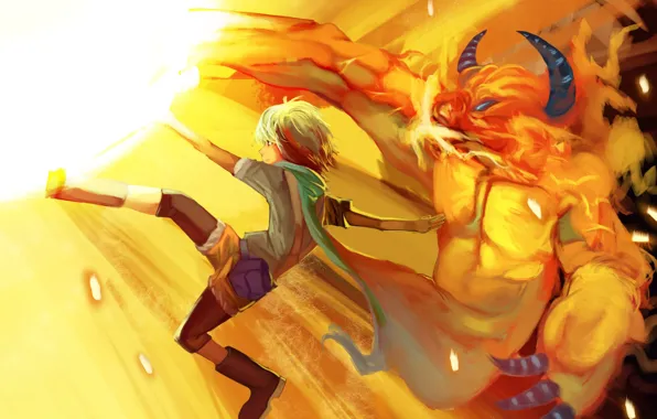 Магия, удар, парень, чудовище, art, nanaya, ifrit, pascal