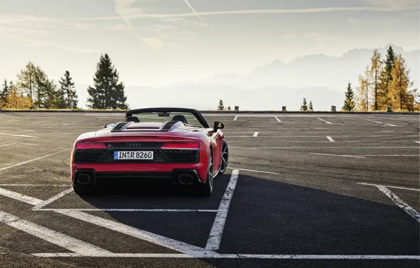 Горы, Audi, парковка, Audi R8, вид сзади, Spyder, V10, 2020