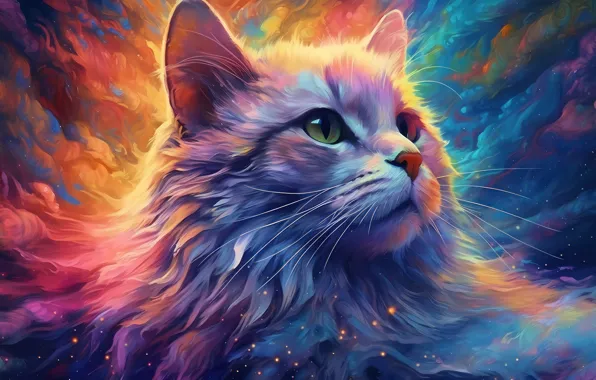Картинка colorful, digital art, cat, animal