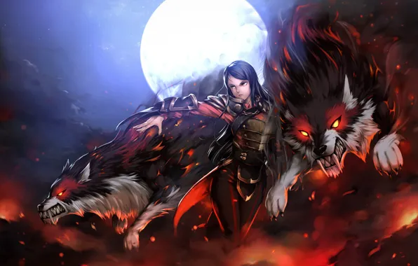 Girl, moon, wolf, dota 2, lycanthrope, lycan