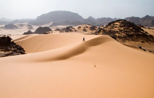 Песок, пустыня, человек, дюны
