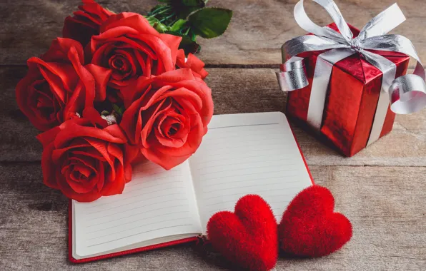 Картинка любовь, цветы, подарок, сердце, розы, red, love, romantic