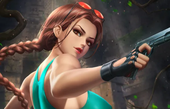 Девушка, пистолет, Tomb Raider, взгяд, Lara Croft
